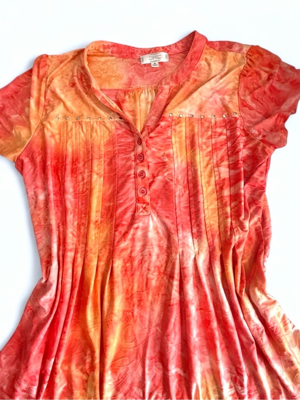 Shannon Ford Womens Short sleeve Blouse size M Orange Embellished Western Boho